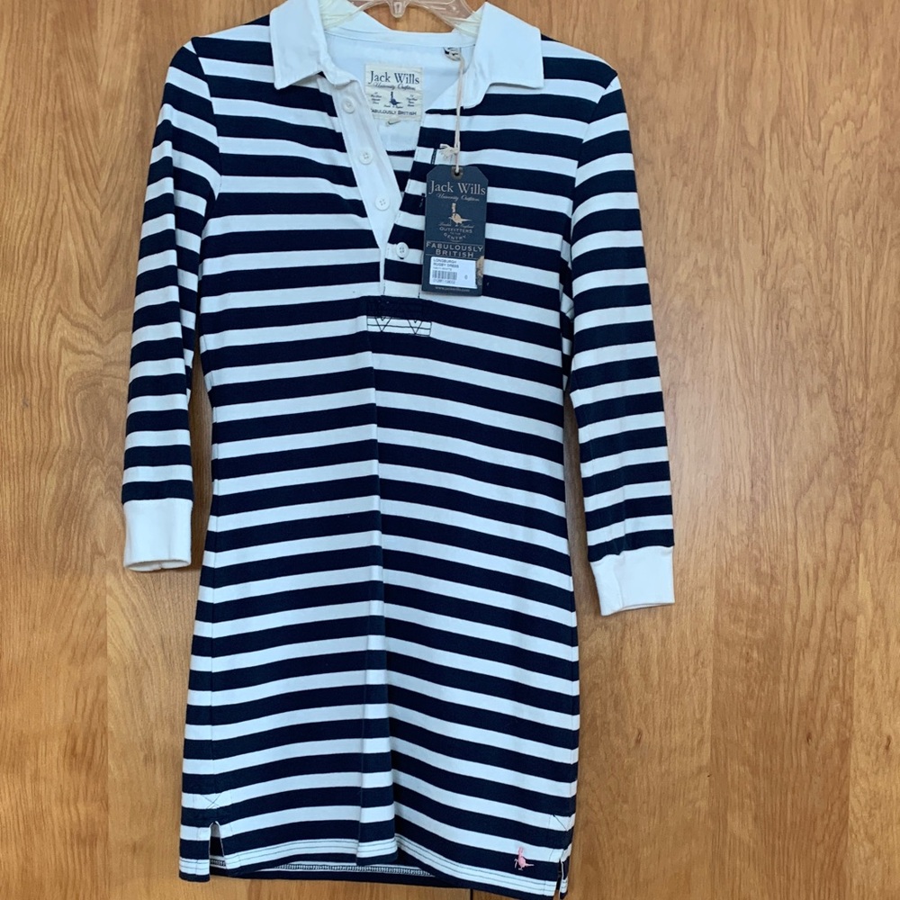 NWT Y2K Jack Wills British Preppy Striped 100% CottonPique Rugby MiniDress sz4US